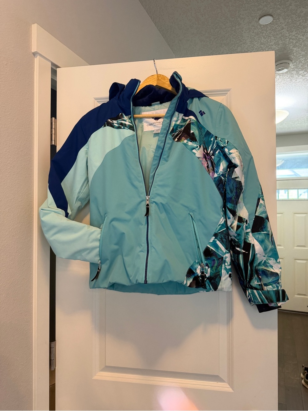 Obermeyer Girls Teal & Navy Patterned Ski Jacket